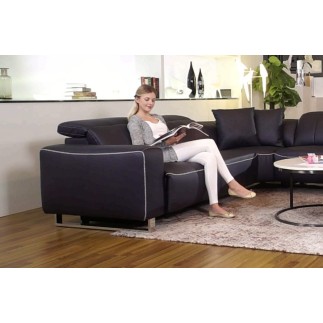 Canapé d'angle relax en cuir de buffle italien de luxe avec 2 relax électriques, 7/8 places, MONTE CARLO, couleur noire, angle g
