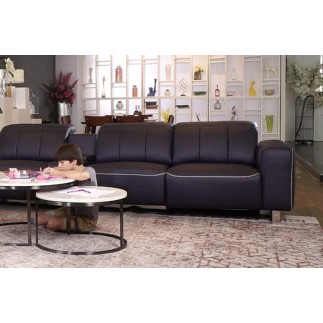 Canapé d'angle relax en cuir de buffle italien de luxe avec 2 relax électriques, 7/8 places, MONTE CARLO, couleur noire, angle g