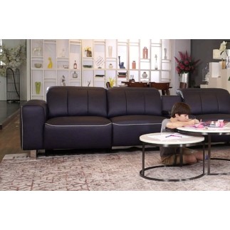 Canapé d'angle relax en cuir de buffle italien de luxe double relax électrique, 7/8 places, MONTE CARLO, couleur noir, angle dro