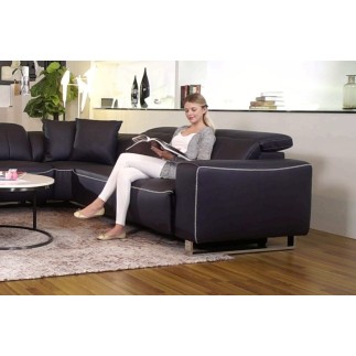 Canapé d'angle relax en cuir de buffle italien de luxe double relax électrique, 7/8 places, MONTE CARLO, couleur noir, angle dro