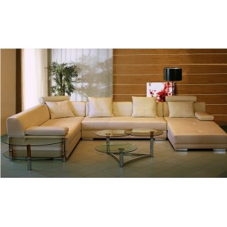 Canapé d'angle en cuir italien 8 places NAPOLI, beige
