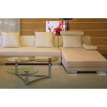 Canapé d'angle en cuir italien 8 places NAPOLI, beige, angle gauche