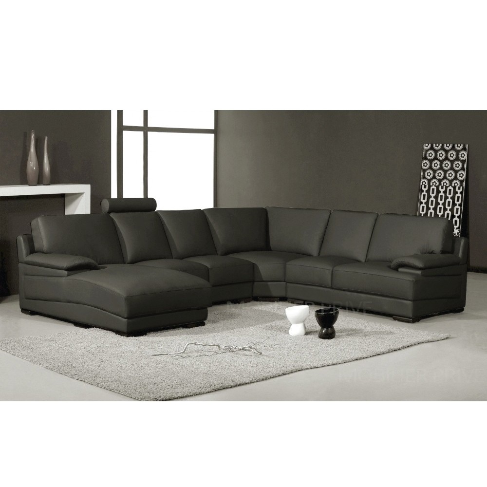 Canapé d'angle en cuir italien 6/7 places MISTER, noir, angle droit Canapé d'angle en cuir italien 6/7 places MISTER, noir, angle droit