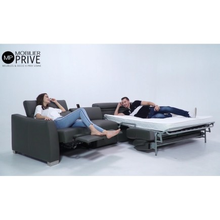 Canapé relax et convertible en cuir de buffle italien de luxe 5/6 places YUCA, noir