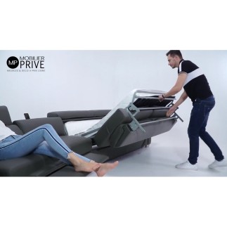 Canapé relax et convertible en cuir de buffle italien de luxe 5/6 places YUCA, noir
