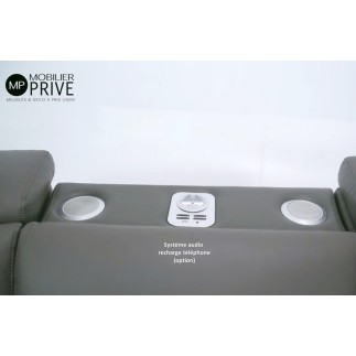 Canapé relax et convertible en cuir de buffle italien de luxe 5/6 places YUCA, gris foncé