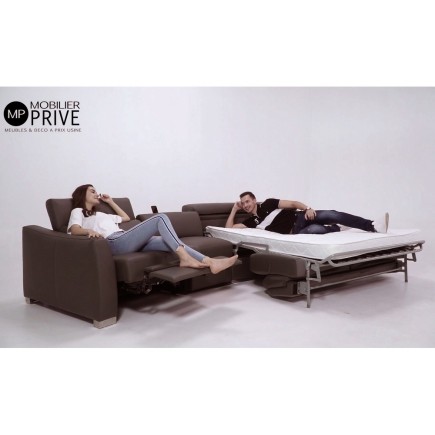 Canapé relax et convertible en cuir de buffle italien de luxe 5/6 places YUCA, chocolat