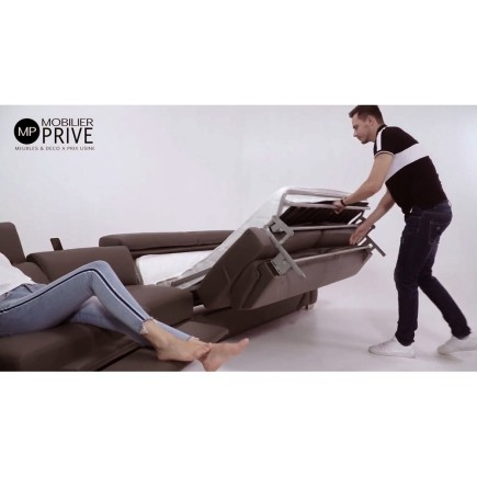 Canapé relax et convertible en cuir de buffle italien de luxe 5/6 places YUCA, chocolat