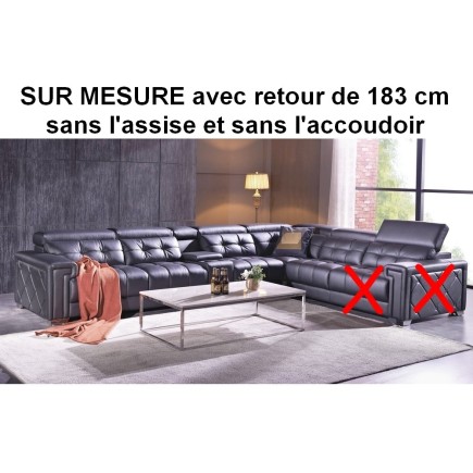Canapé d'angle en cuir de buffle italien de luxe, sur mesure personnalisé sur demande du client, PRESTIGIA, une assise en moins