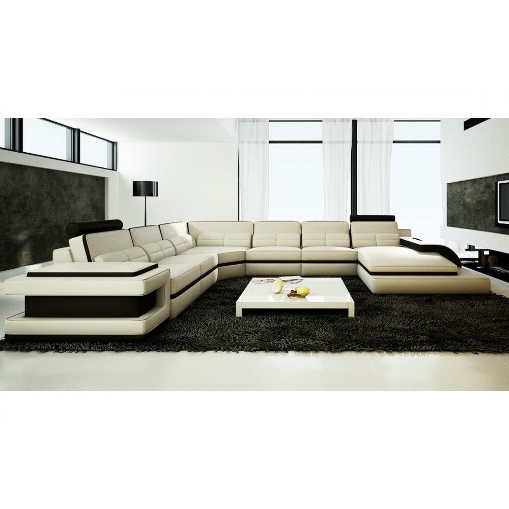 1er paiement de la commande , 1X Canapé d'angle en cuir italien 7/8 places bestof, écru et noir, angle gauche, total: 2475,00 €,