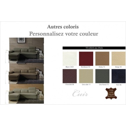 1er paiement de la commande canapé d'angle convertible encuir buffle italien 5 places, allure, couleur personnalisée, angle gauc