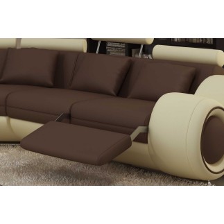 Canapé d'angle en cuir italien 7 places Grand EXCELIA, chocolat et écru, angle droit. 2 POUFS OFFERTS