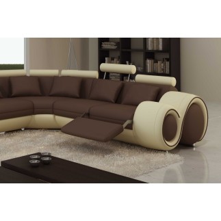Canapé d'angle en cuir italien 7 places Grand EXCELIA, chocolat et écru, angle droit. 2 POUFS OFFERTS