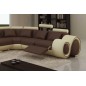 Canapé d'angle en cuir italien 7 places Grand EXCELIA, chocolat et écru, angle droit. 2 POUFS OFFERTS