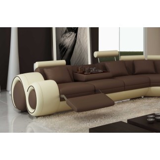 Canapé d'angle en cuir italien 7 places Grand EXCELIA, chocolat et écru, angle droit. 2 POUFS OFFERTS