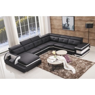 1er paiement de la commande, 1X Canapé d'angle cuir buffle italien 7/8 places , bellissimo, noir et blanc, angle droit, total 22