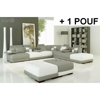 1er paiement de la commande , Canapé d'angle en cuir italien 7/8 places elixir, gris clair et blanc. angle droit], total 2215,50
