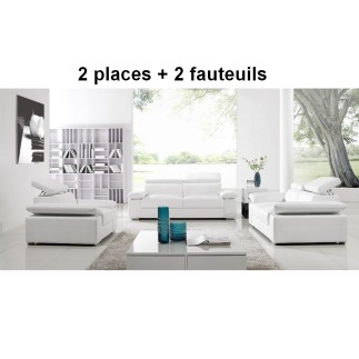 Ensemble canapés RELAXATION composé d'un 2 places et de 2 fauteuils en cuir haut de gamme italien vachette Vénésetti Blanc - Vén