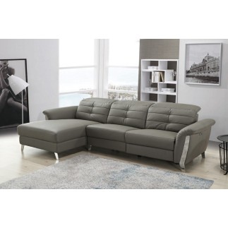 - Canapé d'angle avec un relax électrique en cuir de buffle italien de luxe, 5 places BEAURELAX gris foncé, angle gauche, POUF O