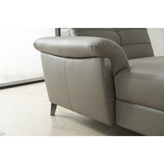 - Canapé d'angle avec un relax électrique en cuir de buffle italien de luxe, 5 places BEAURELAX gris foncé, angle gauche, POUF O