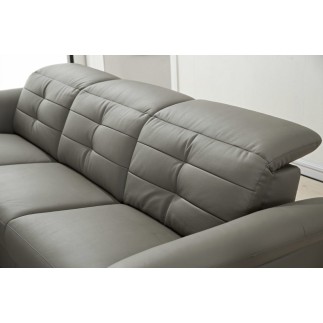 - Canapé d'angle avec un relax électrique en cuir de buffle italien de luxe, 5 places BEAURELAX gris foncé, angle gauche, POUF O