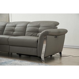 - Canapé d'angle avec un relax électrique en cuir de buffle italien de luxe, 5 places BEAURELAX gris foncé, angle gauche, POUF O