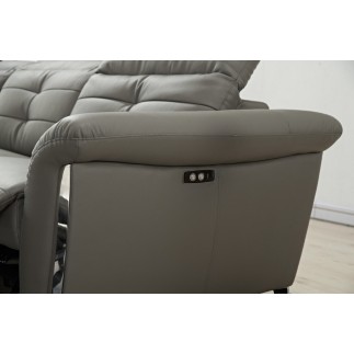 - Canapé d'angle avec un relax électrique en cuir de buffle italien de luxe, 5 places BEAURELAX gris foncé, angle gauche, POUF O