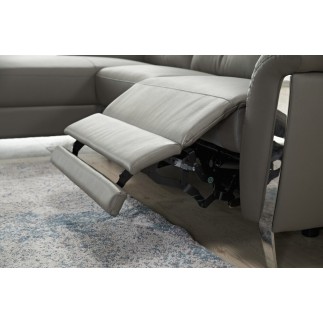 - Canapé d'angle avec un relax électrique en cuir de buffle italien de luxe, 5 places BEAURELAX gris foncé, angle gauche, POUF O