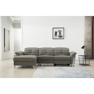 - Canapé d'angle avec un relax électrique en cuir de buffle italien de luxe, 5 places BEAURELAX gris foncé, angle gauche, POUF O