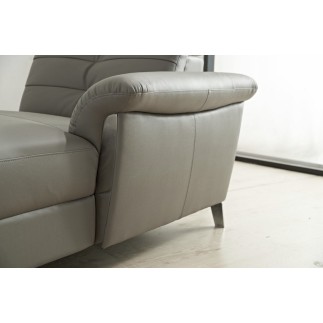 Canapé d'angle avec un relax électrique en cuir de buffle italien de luxe 5 places BEAURELAX gris foncé, angle droit, POUF OFFER