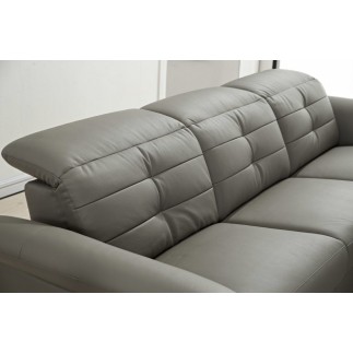 Canapé d'angle avec un relax électrique en cuir de buffle italien de luxe 5 places BEAURELAX gris foncé, angle droit, POUF OFFER