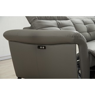 Canapé d'angle avec un relax électrique en cuir de buffle italien de luxe 5 places BEAURELAX gris foncé, angle droit, POUF OFFER