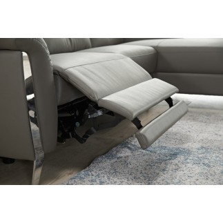 Canapé d'angle avec un relax électrique en cuir de buffle italien de luxe 5 places BEAURELAX gris foncé, angle droit, POUF OFFER