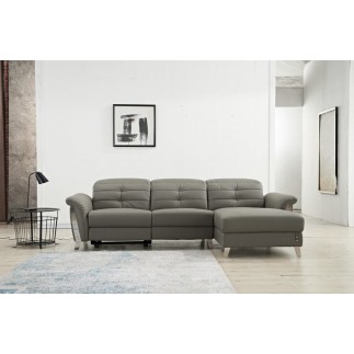 Canapé d'angle avec un relax électrique en cuir de buffle italien de luxe 5 places BEAURELAX gris foncé, angle droit, POUF OFFER