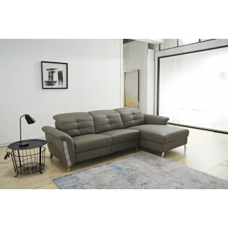 Canapé d'angle avec un relax électrique en cuir de buffle italien de luxe 5 places BEAURELAX gris foncé, angle droit, POUF OFFER