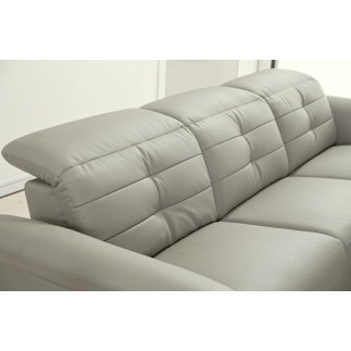 Canapé d'angle avec un relax électrique en cuir de buffle italien de luxe 5 places BEAURELAX gris clair, angle droit, POUF OFFER