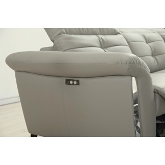 Canapé d'angle avec un relax électrique en cuir de buffle italien de luxe 5 places BEAURELAX gris clair, angle droit, POUF OFFER