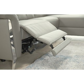 Canapé d'angle avec un relax électrique en cuir de buffle italien de luxe 5 places BEAURELAX gris clair, angle droit, POUF OFFER