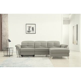 Canapé d'angle avec un relax électrique en cuir de buffle italien de luxe 5 places BEAURELAX gris clair, angle droit, POUF OFFER
