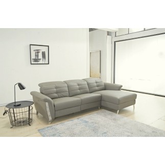 Canapé d'angle avec un relax électrique en cuir de buffle italien de luxe 5 places BEAURELAX gris clair, angle droit, POUF OFFER
