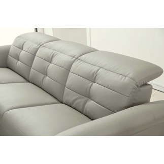 - Canapé d'angle avec un relax électrique en cuir de buffle italien de luxe, 5 places BEAURELAX gris clair, angle gauche, POUF O