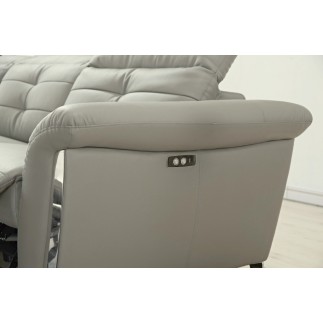 - Canapé d'angle avec un relax électrique en cuir de buffle italien de luxe, 5 places BEAURELAX gris clair, angle gauche, POUF O