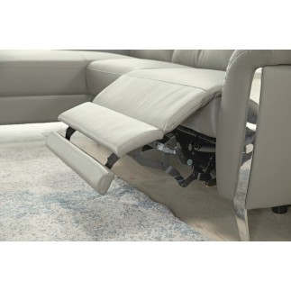 - Canapé d'angle avec un relax électrique en cuir de buffle italien de luxe, 5 places BEAURELAX gris clair, angle gauche, POUF O