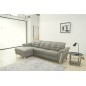 - Canapé d'angle avec un relax électrique en cuir de buffle italien de luxe, 5 places BEAURELAX gris clair, angle gauche, POUF O