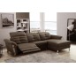 Canapé d'angle avec un relax électrique en cuir de buffle italien de luxe 5 places BEAURELAX chocolat, angle droit, POUF OFFERT