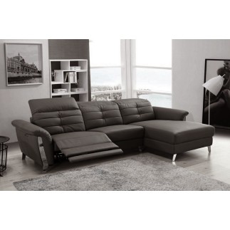 Canapé d'angle avec un relax électrique en cuir de buffle italien de luxe 5 places BEAURELAX noir, angle droit, POUF OFFERT