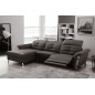 - Canapé d'angle avec un relax électrique en cuir de buffle italien de luxe, 5 places BEAURELAX noir, angle gauche, POUF OFFERT