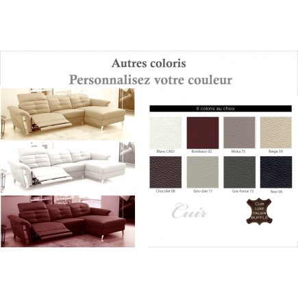 Canapé d'angle avec un relax électrique en cuir de buffle italien de luxe 5 places BEAURELAX couleur personnalisée, angle droit,