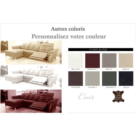 - Canapé d'angle avec un relax électrique en cuir de buffle italien de luxe, 5 places BEAURELAX couleur personnalisée, angle gau