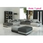 Canapé d'angle en cuir italien 7/8 places ELIXIR, gris clair et gris foncé, avec un pouf inclus, angle gauche